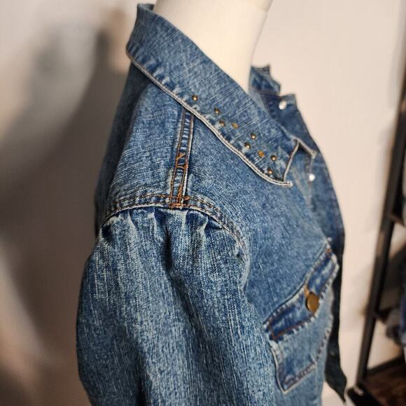 Vtg 90s Y2k Rhinestone Gem Studded Bratz Trendy Collared Denim Jacket Sz 10 - Picture 7 of 8